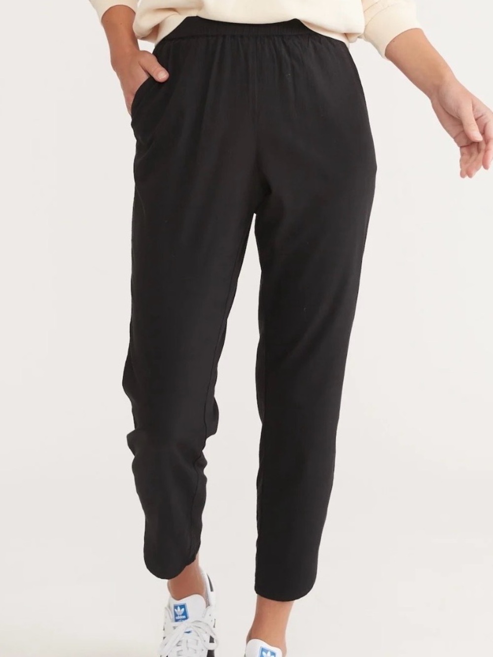 Marine Layer ReSpun Allison Pant L Black Modal Recycled Poly Tulip Hem Ankle EUC
